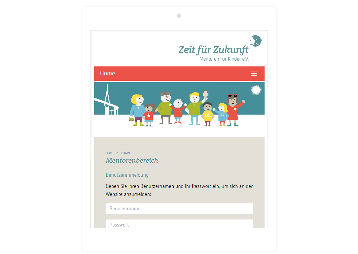 Login-Bereich www.zeitfuerzukunft.org